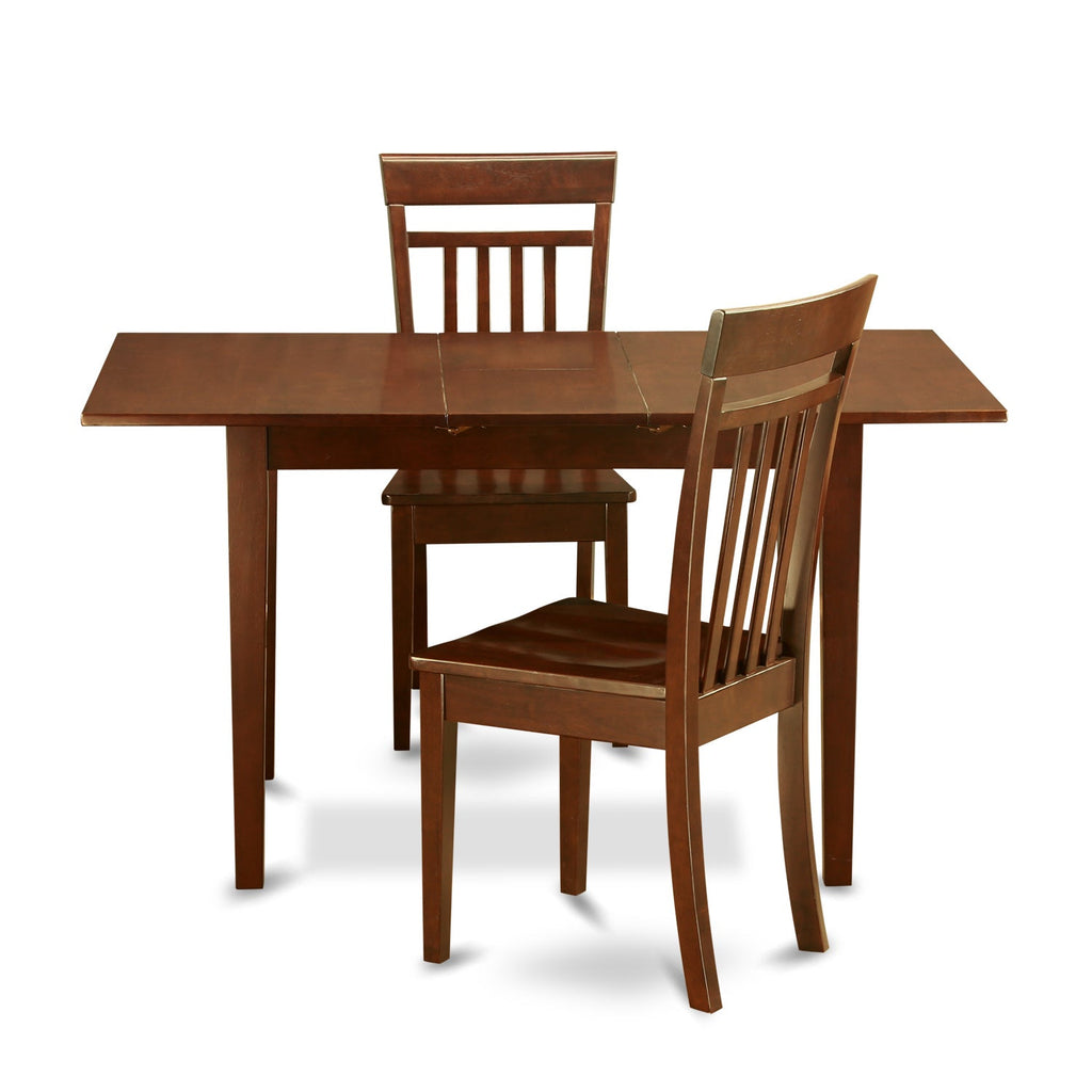 East West Furniture NOCA3-MAH-W 3 Piece Dining Set Contains a Rectangle Dining Room Table with Butterfly Leaf and 2 Wood Seat Chairs, 32x54 Inch, Mahogany