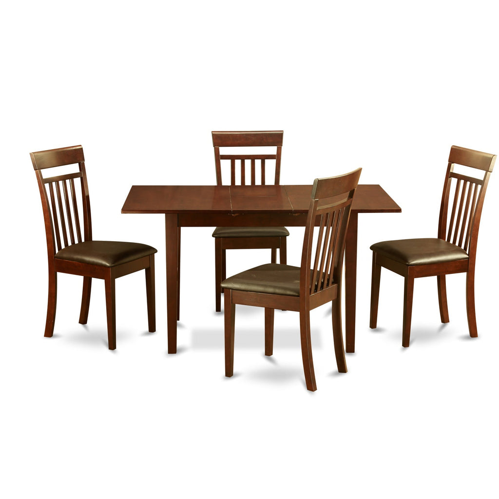 East West Furniture NOCA5-MAH-LC 5 Piece Dining Room Furniture Set Includes a Rectangle Kitchen Table with Butterfly Leaf and 4 Faux Leather Upholstered Chairs, 32x54 Inch, Mahogany