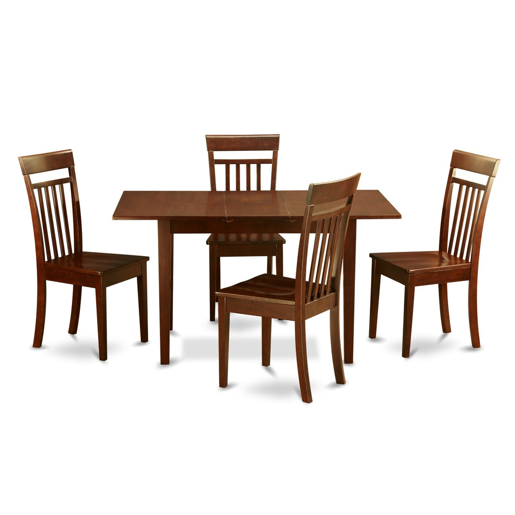 East West Furniture NOCA5-MAH-W 5 Piece Modern Dining Table Set Includes a Rectangle Wooden Table with Butterfly Leaf and 4 Kitchen Dining Chairs, 32x54 Inch, Mahogany