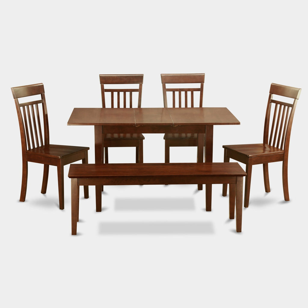East West Furniture NOCA6C-MAH-W 6 Piece Dining Set Contains a Rectangle Dining Room Table with Butterfly Leaf and 4 Kitchen Chairs with a Bench, 32x54 Inch, Mahogany