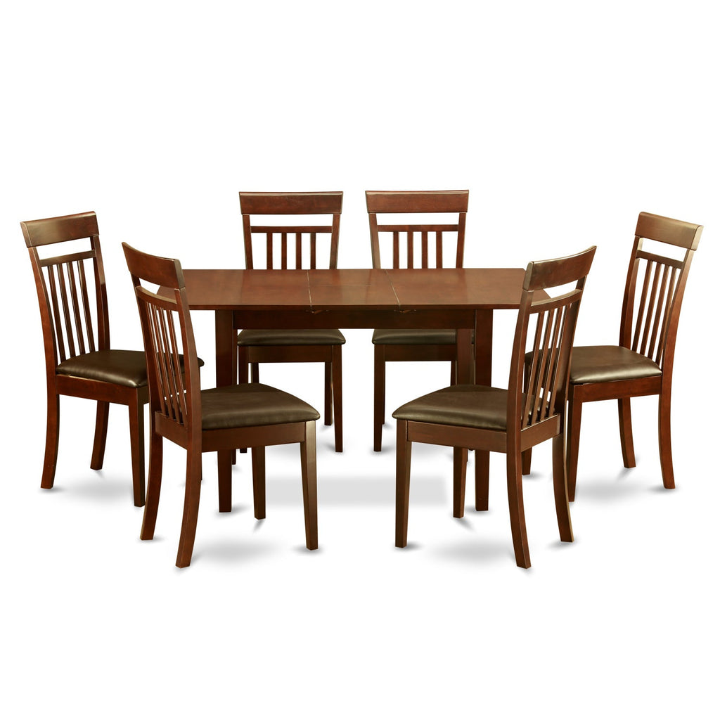 East West Furniture NOCA7-MAH-LC 7 Piece Modern Dining Table Set Consist of a Rectangle Wooden Table with Butterfly Leaf and 6 Faux Leather Kitchen Dining Chairs, 32x54 Inch, Mahogany