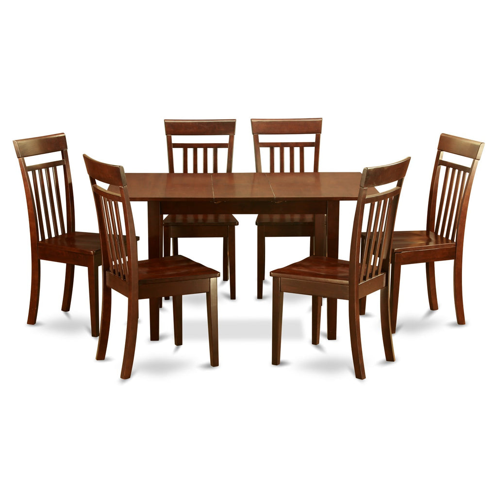 East West Furniture NOCA7-MAH-W 7 Piece Dining Set Consist of a Rectangle Dining Table with Butterfly Leaf and 6 Kitchen Chairs, 32x54 Inch, Mahogany