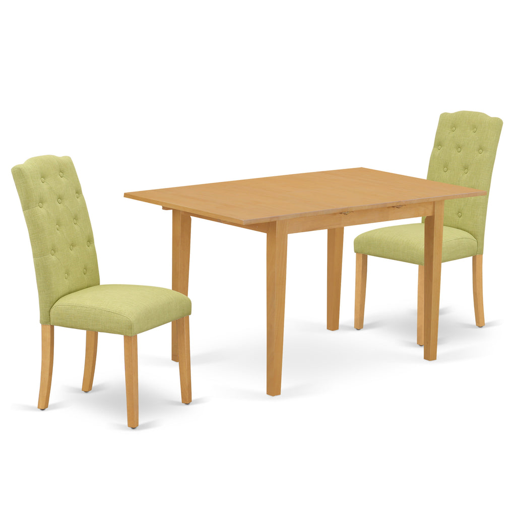 East West Furniture NOCE3-OAK-07 3 Piece Dining Set Contains a Rectangle Dining Room Table with Butterfly Leaf and 2 Limelight Linen Fabric Upholstered Chairs, 32x54 Inch, Oak