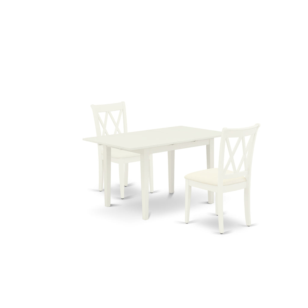 East West Furniture NOCL3-LWH-C 3 Piece Dining Set Contains a Rectangle Dining Room Table with Butterfly Leaf and 2 Linen Fabric Upholstered Kitchen Chairs, 32x54 Inch, Linen White