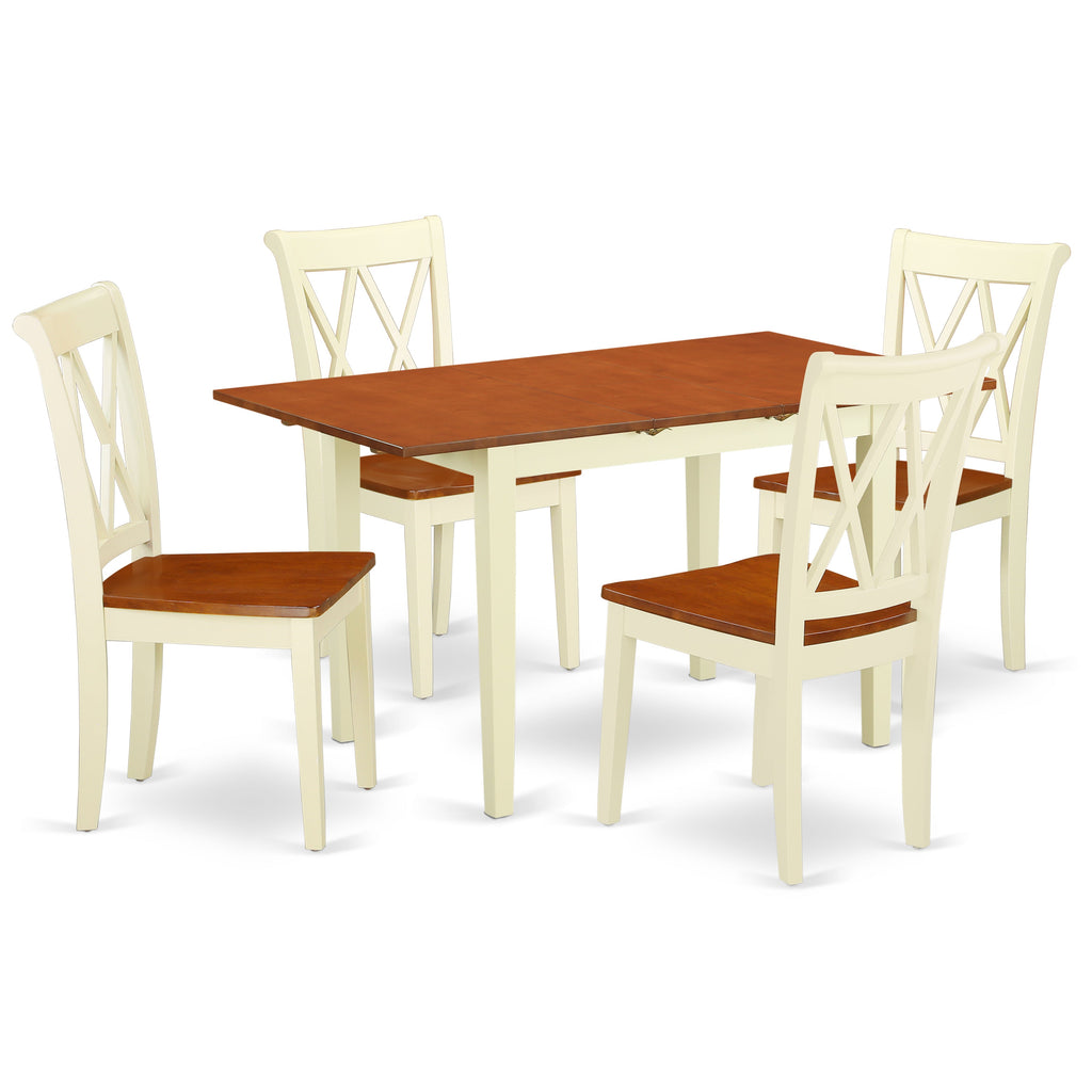 East West Furniture NOCL5-BMK-W 5 Piece Dinette Set for 4 Includes a Rectangle Dining Room Table with Butterfly Leaf and 4 Dining Chairs, 32x54 Inch, Buttermilk & Cherry