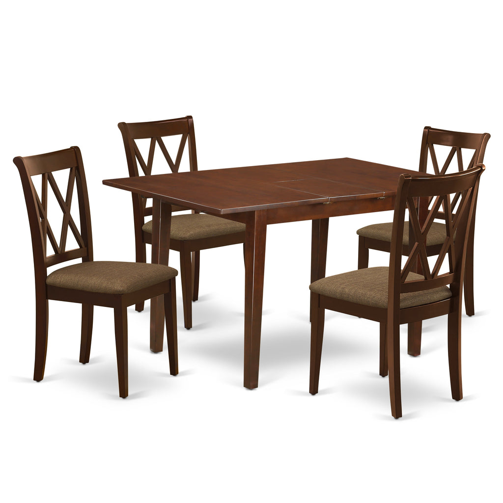 East West Furniture NOCL5-MAH-C 5 Piece Dining Set Includes a Rectangle Dining Table with Butterfly Leaf and 4 Linen Fabric Kitchen Room Chairs, 32x54 Inch, Mahogany