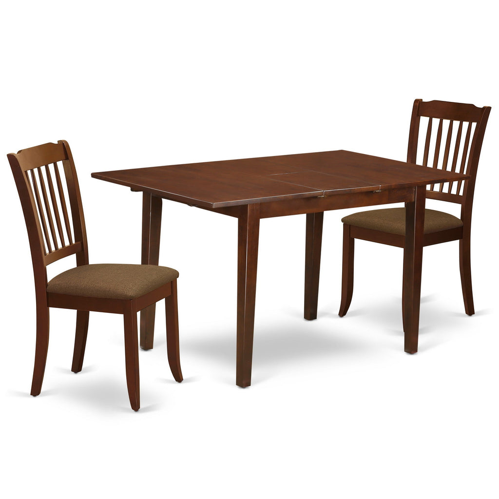 East West Furniture NODA3-MAH-C 3 Piece Kitchen Table Set Contains a Rectangle Dining Room Table with Butterfly Leaf and 2 Linen Fabric Upholstered Chairs, 32x54 Inch, Mahogany