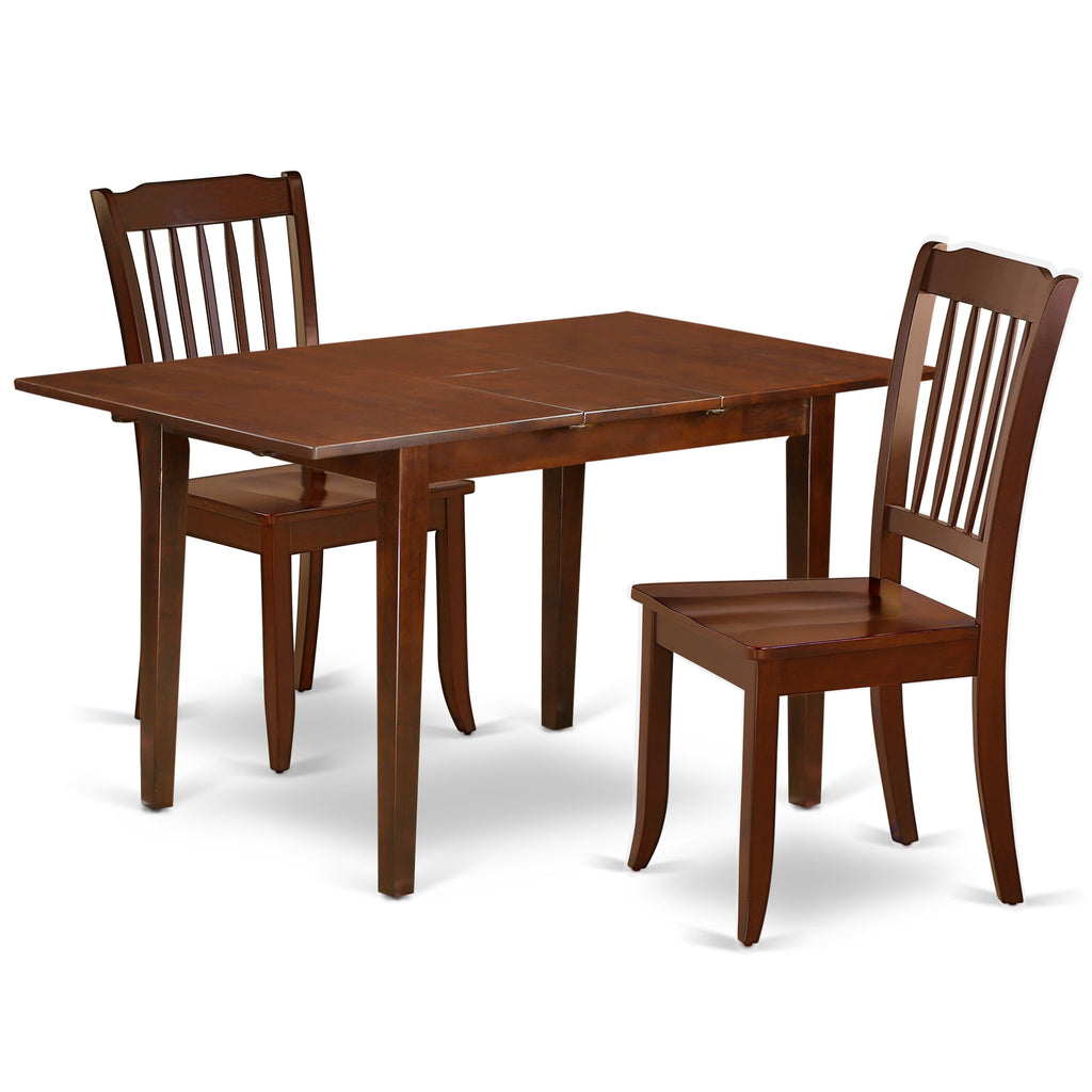 East West Furniture NODA3-MAH-W 3 Piece Dinette Set for Small Spaces Contains a Rectangle Dining Table with Butterfly Leaf and 2 Dining Room Chairs, 32x54 Inch, Mahogany