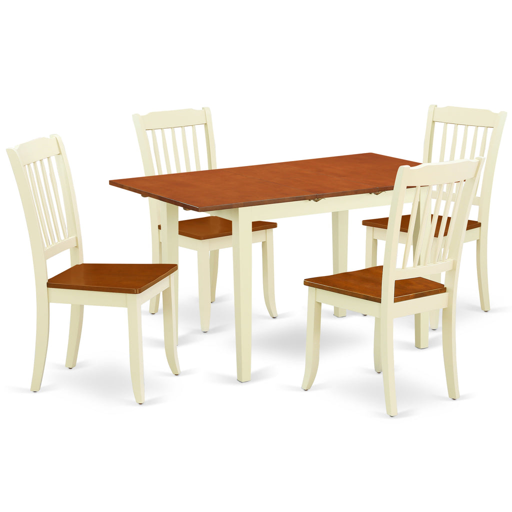 East West Furniture NODA5-BMK-W 5 Piece Dining Room Furniture Set Includes a Rectangle Wooden Table with Butterfly Leaf and 4 Kitchen Dining Chairs, 32x54 Inch, Buttermilk & Cherry
