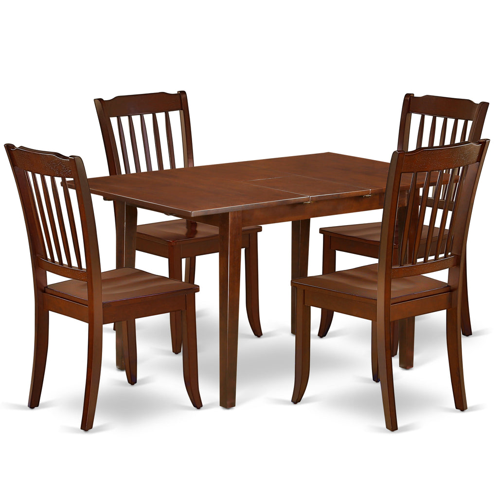 East West Furniture NODA5-MAH-W 5 Piece Dinette Set for 4 Includes a Rectangle Dining Room Table with Butterfly Leaf and 4 Dining Chairs, 32x54 Inch, Mahogany