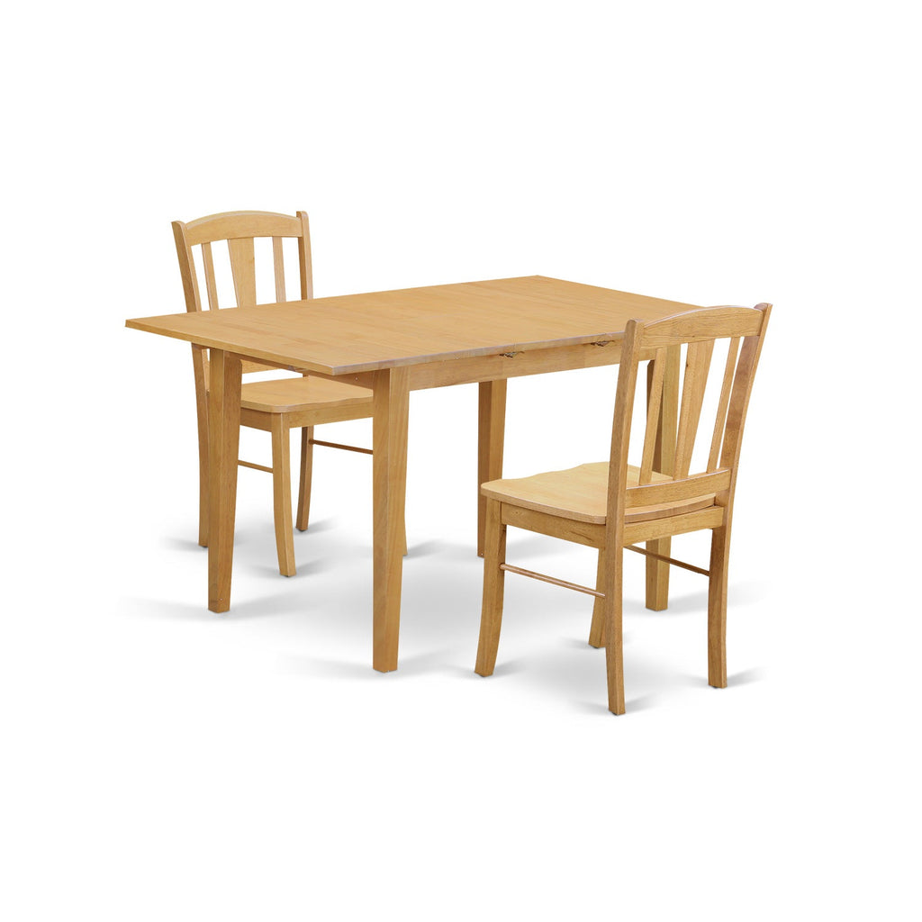 East West Furniture NODL3-OAK-W 3 Piece Dining Room Table Set Contains a Rectangle Kitchen Table with Butterfly Leaf and 2 Dining Chairs, 32x54 Inch, Oak