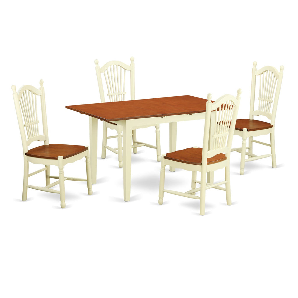 East West Furniture NODO5-WHI-W 5 Piece Dining Set Includes a Rectangle Dining Table with Butterfly Leaf and 4 Kitchen Chairs, 32x54 Inch, Buttermilk & Cherry