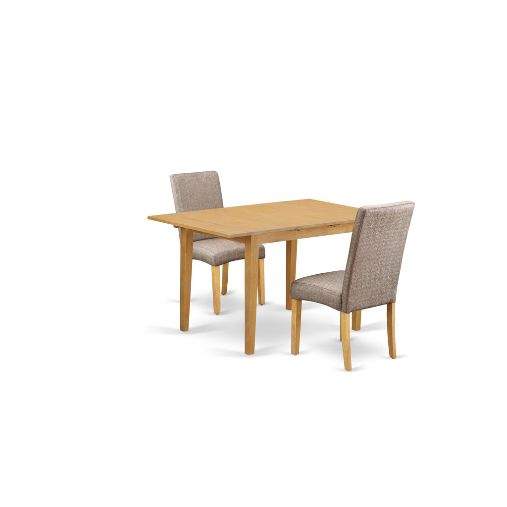 East West Furniture NODR3-OAK-16 3 Piece Kitchen Table Set Contains a Rectangle Dining Table with Butterfly leaf and 2 Dark Khaki Linen Fabric Upholstered Chairs, 32x54 Inch, Oak