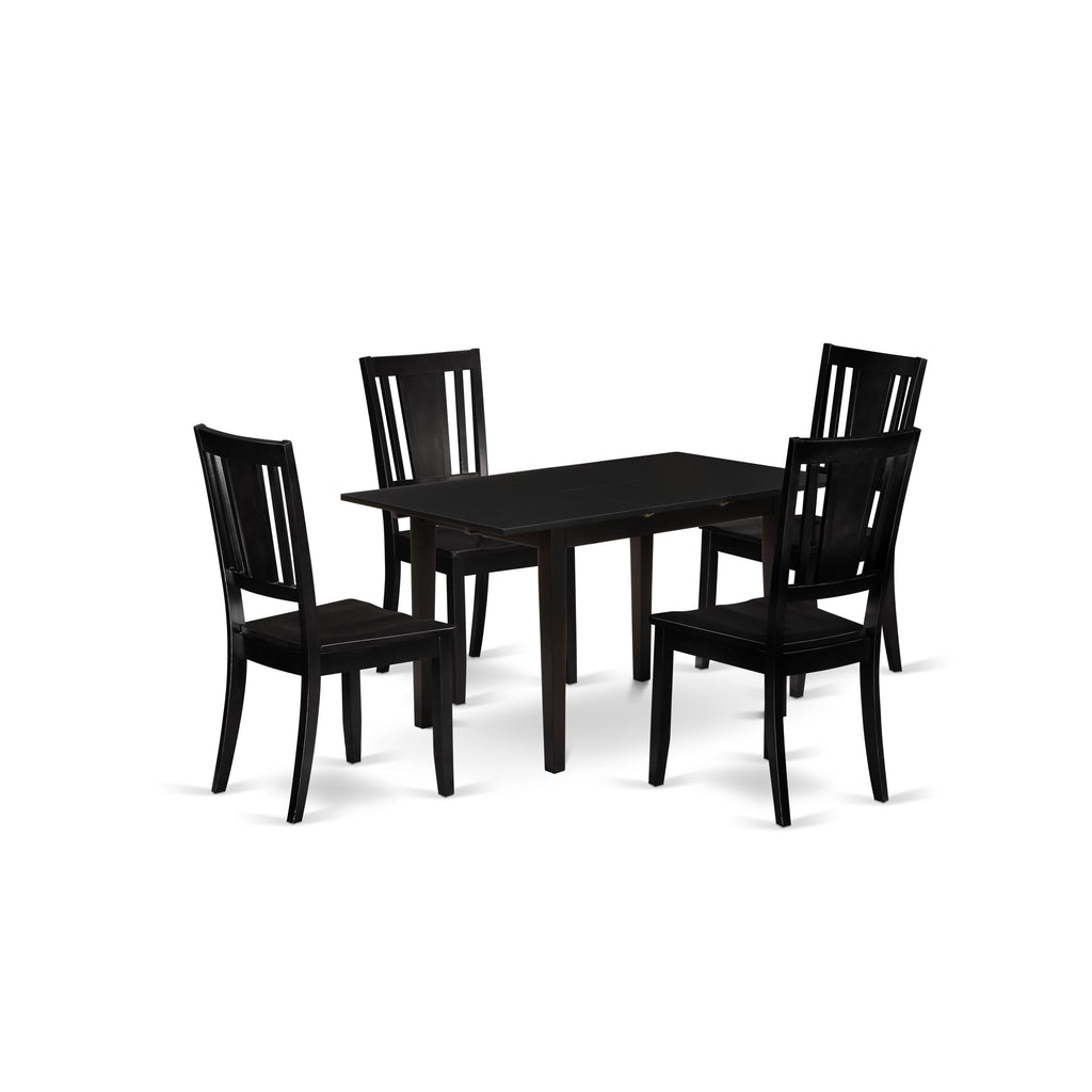 East West Furniture NODU5-BLK-W 5 Piece Kitchen Table & Chairs Set Includes a Rectangle Dining Table with Butterfly Leaf and 4 Dining Room Chairs, 32x54 Inch, Black