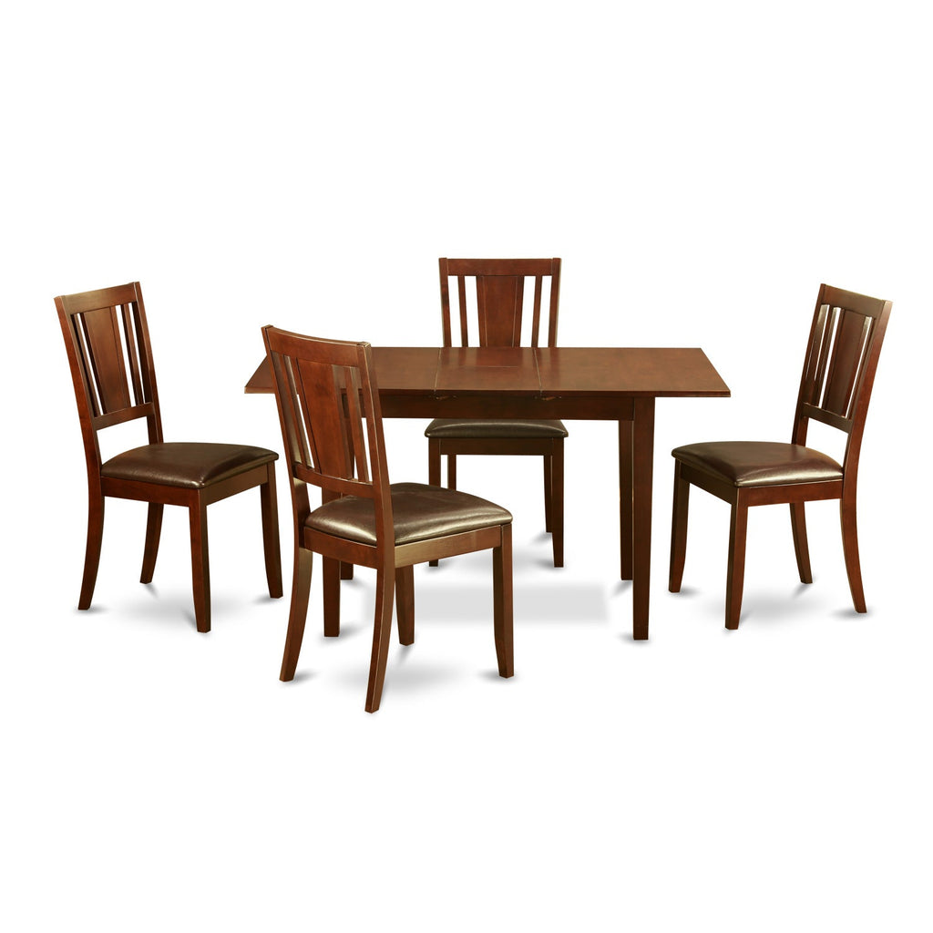 East West Furniture NODU5-MAH-LC 5 Piece Kitchen Table Set for 4 Includes a Rectangle Dining Room Table with Butterfly Leaf and 4 Faux Leather Upholstered Chairs, 32x54 Inch, Mahogany