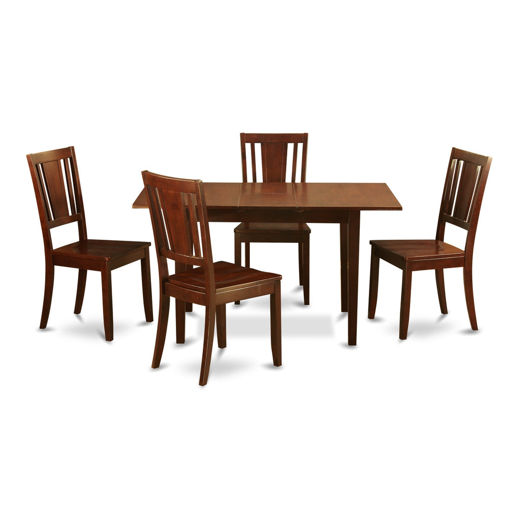 East West Furniture NODU5-MAH-W 5 Piece Kitchen Table Set for 4 Includes a Rectangle Dining Room Table with Butterfly Leaf and 4 Dining Chairs, 32x54 Inch, Mahogany