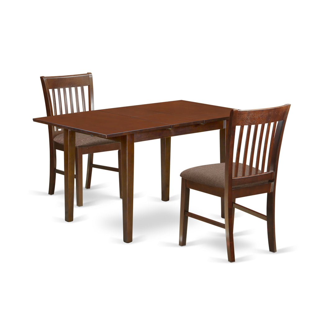 East West Furniture NOFK3-MAH-C 3 Piece Dining Table Set Contains a Rectangle Dining Room Table with Butterfly Leaf and 2 Linen Fabric Upholstered Chairs, 32x54 Inch, Mahogany