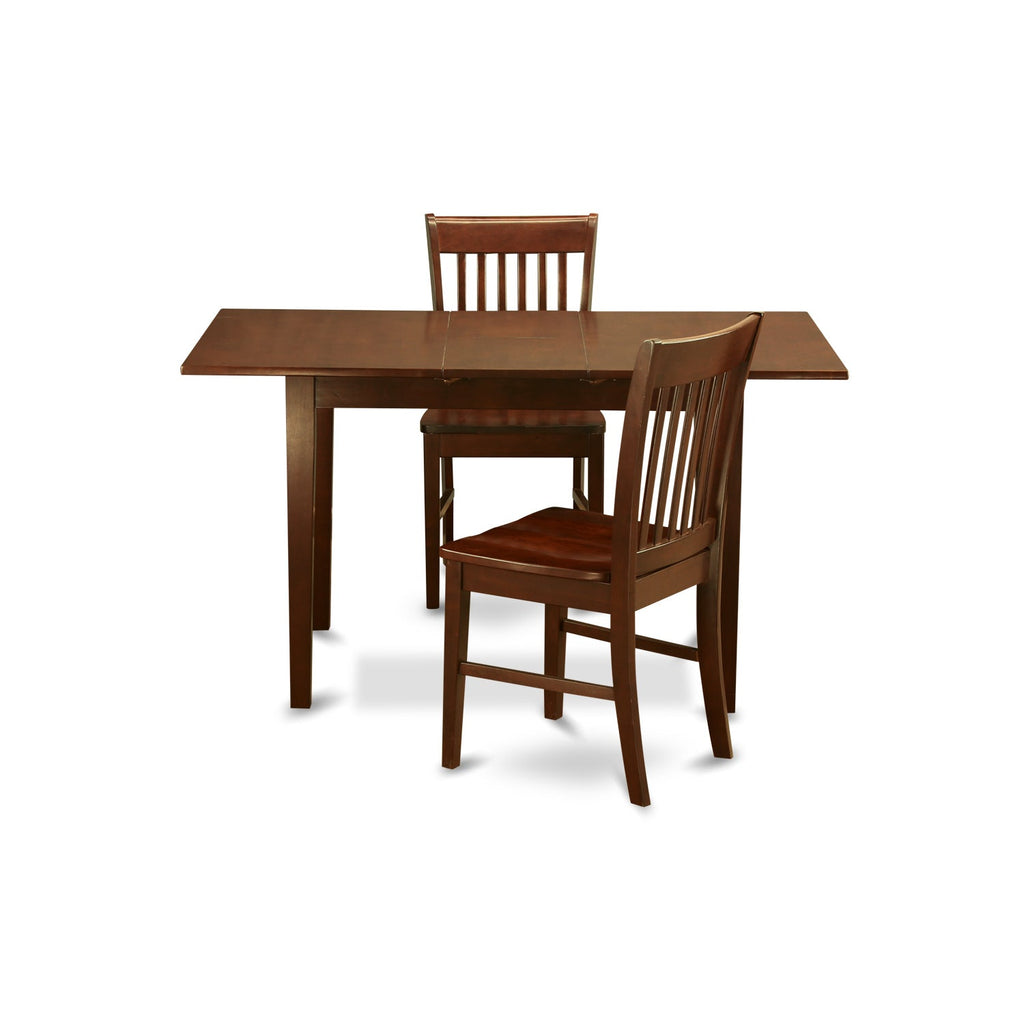 East West Furniture NOFK3-MAH-W 3 Piece Dining Room Furniture Set Contains a Rectangle Kitchen Table with Butterfly Leaf and 2 Dining Chairs, 32x54 Inch, Mahogany