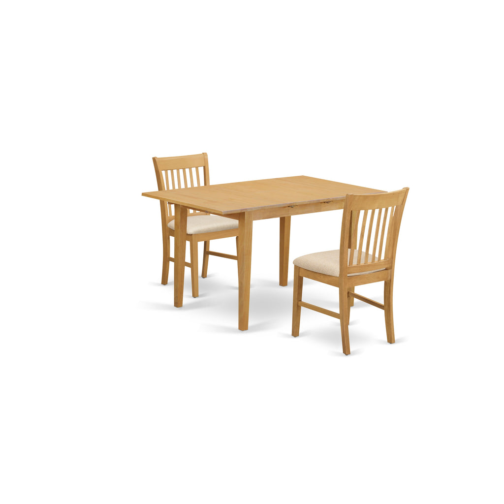 East West Furniture NOFK3-OAK-C 3 Piece Dining Room Furniture Set Contains a Rectangle Wooden Table with Butterfly Leaf and 2 Linen Fabric Kitchen Dining Chairs, 32x54 Inch, Oak