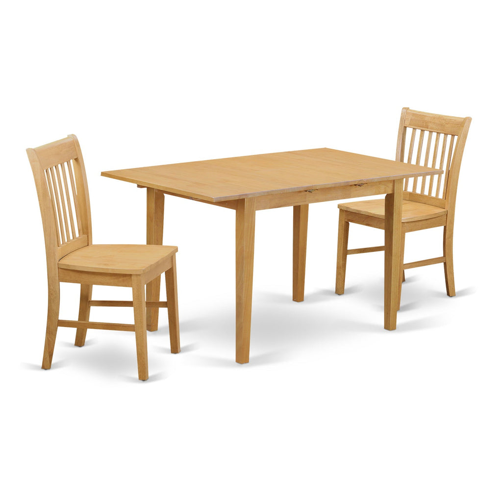 East West Furniture NOFK3-OAK-W 3 Piece Kitchen Table & Chairs Set Contains a Rectangle Dining Table with Butterfly Leaf and 2 Dining Room Chairs, 32x54 Inch, Oak