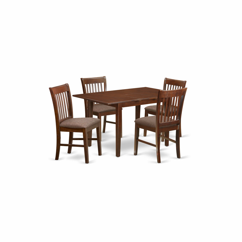 East West Furniture NOFK5-MAH-C 5 Piece Kitchen Table & Chairs Set Includes a Rectangle Dining Room Table with Butterfly Leaf and 4 Linen Fabric Upholstered Chairs, 32x54 Inch, Mahogany