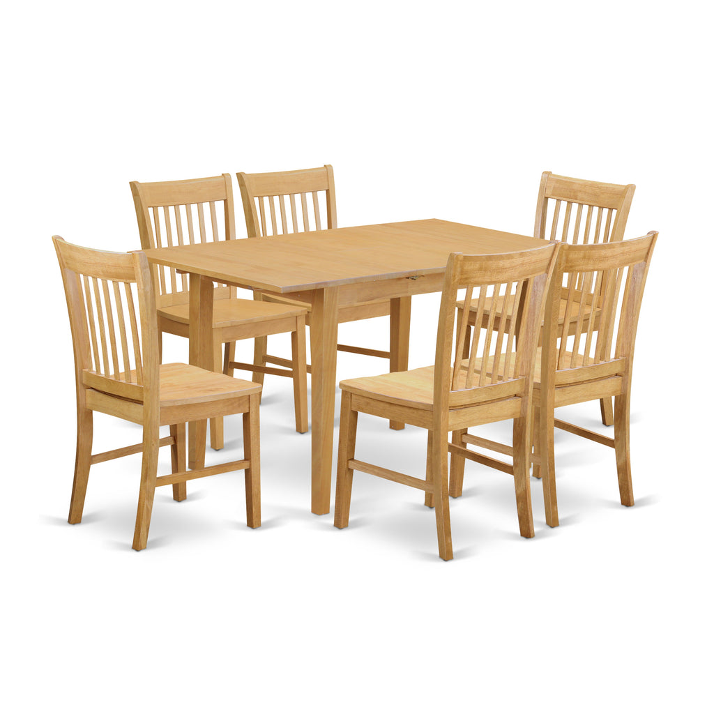East West Furniture NOFK7-OAK-W 7 Piece Dining Room Table Set Consist of a Rectangle Kitchen Table with Butterfly Leaf and 6 Dining Chairs, 32x54 Inch, Oak