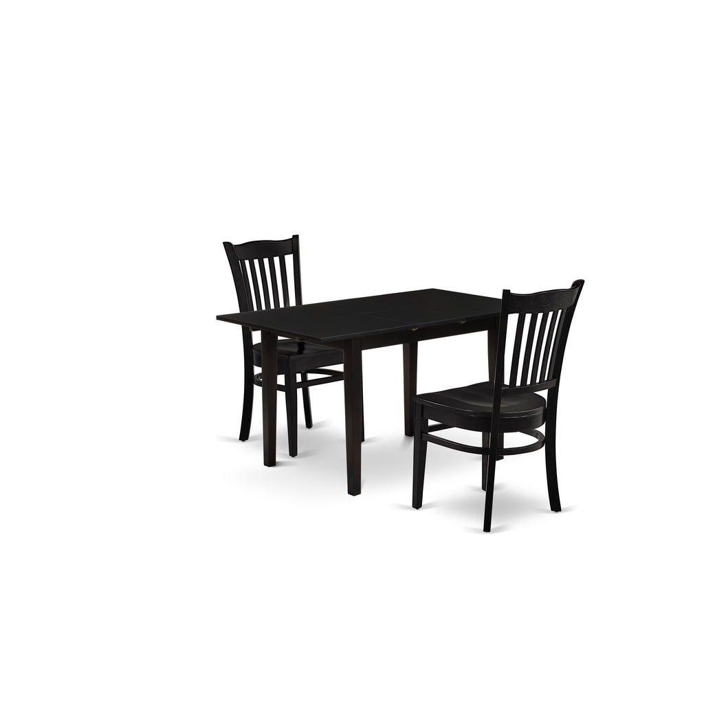 East West Furniture NOGR3-BLK-W 3 Piece Dining Table Set for Small Spaces Contains a Rectangle Dining Room Table with Butterfly Leaf and 2 Wood Seat Chairs, 32x54 Inch, Black