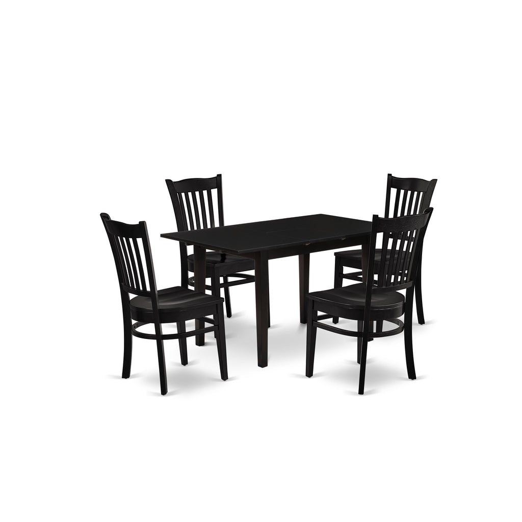 East West Furniture NOGR5-BLK-W 5 Piece Dining Table Set for 4 Includes a Rectangle Kitchen Table with Butterfly Leaf and 4 Kitchen Dining Chairs, 32x54 Inch, Black