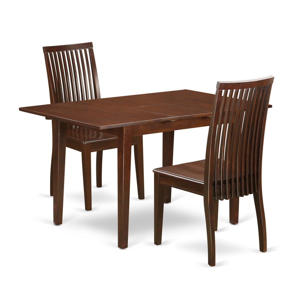 East West Furniture NOIP3-MAH-W 3 Piece Dining Room Furniture Set Contains a Rectangle Kitchen Table with Butterfly Leaf and 2 Dining Chairs, 32x54 Inch, Mahogany