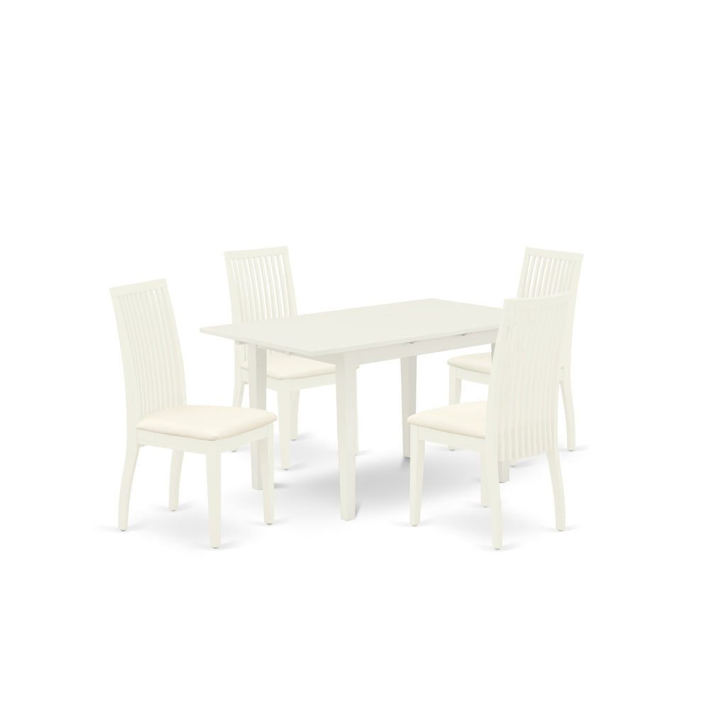 East West Furniture NOIP5-LWH-C 5 Piece Dining Set Includes a Rectangle Dining Room Table with Butterfly Leaf and 4 Linen Fabric Upholstered Chairs, 32x54 Inch, Linen White