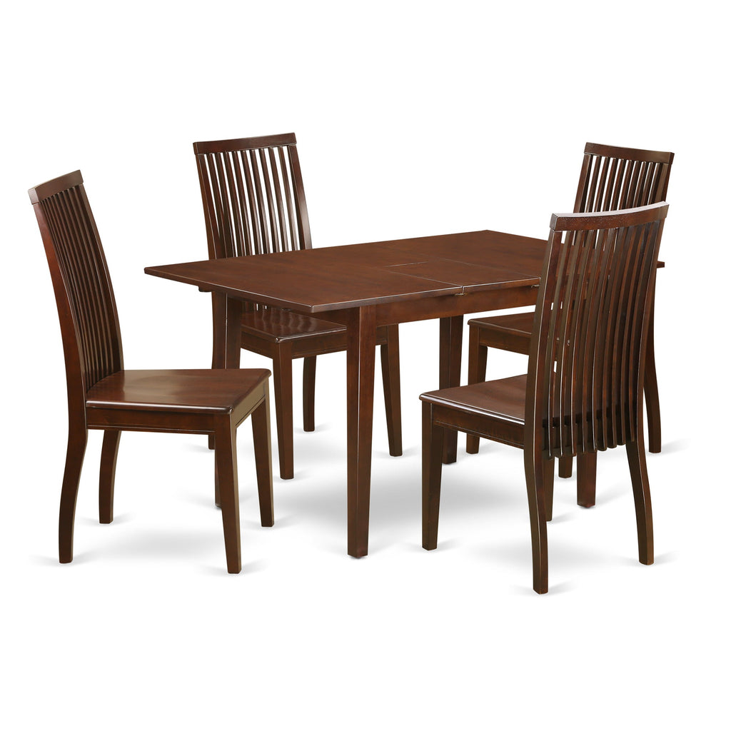 East West Furniture NOIP5-MAH-W 5 Piece Kitchen Table & Chairs Set Includes a Rectangle Dining Room Table with Butterfly Leaf and 4 Dining Chairs, 32x54 Inch, Mahogany