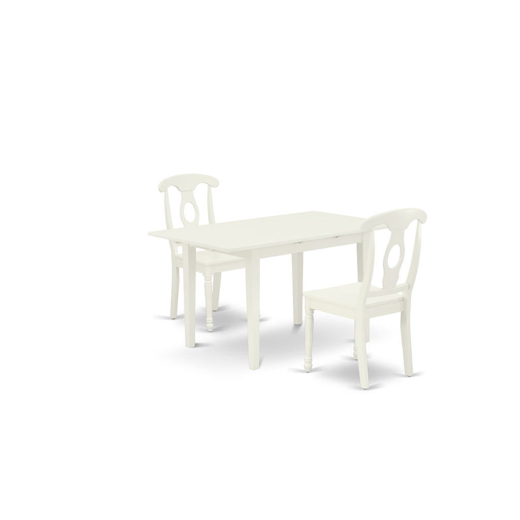 East West Furniture NOKE3-LWH-W 3 Piece Dinette Set for Small Spaces Contains a Rectangle Dining Table with Butterfly Leaf and 2 Kitchen Dining Chairs, 32x54 Inch, Linen White