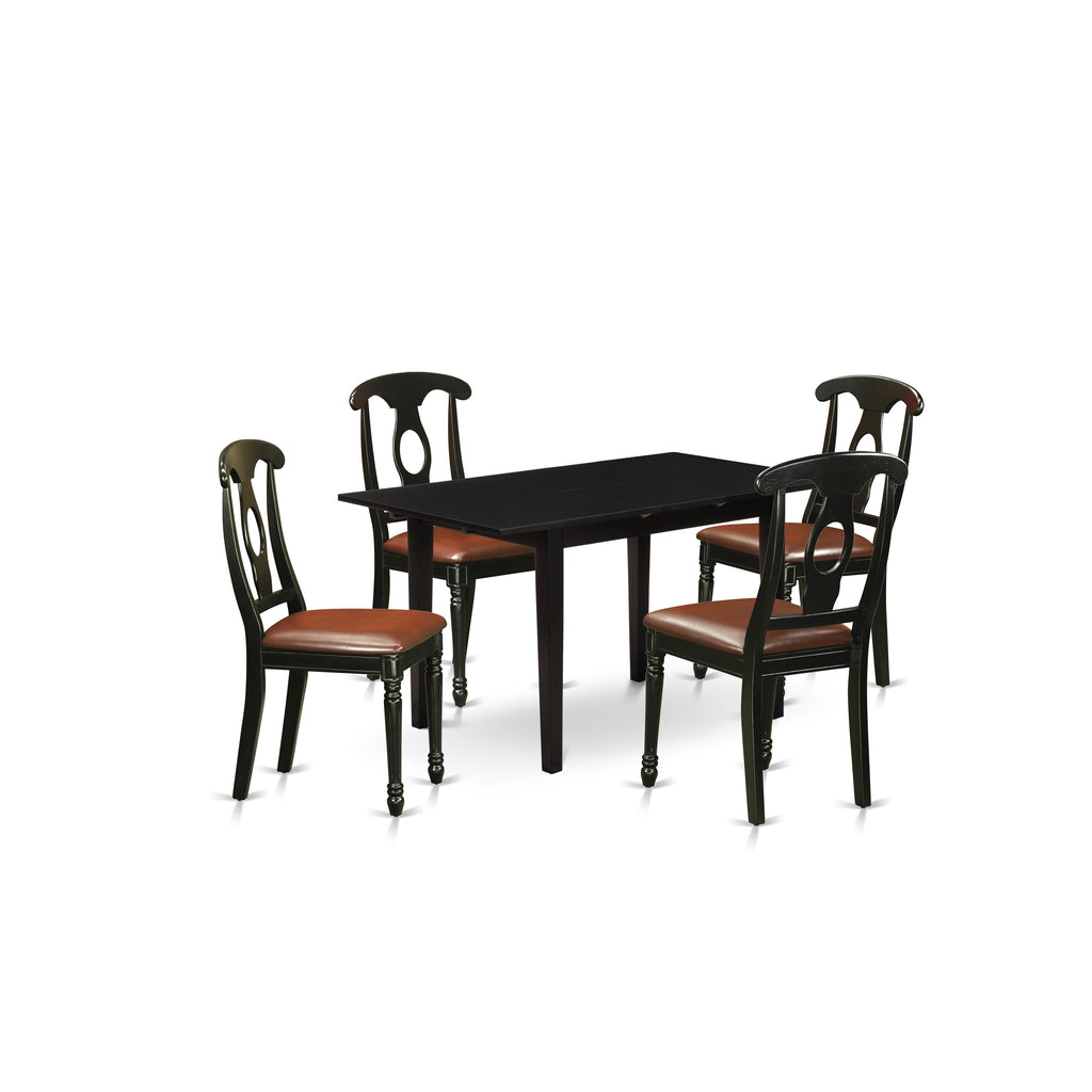East West Furniture NOKE5-BLK-LC 5 Piece Dining Room Table Set Includes a Rectangle Kitchen Table with Butterfly Leaf and 4 Faux Leather Upholstered Dining Chairs, 32x54 Inch, Black