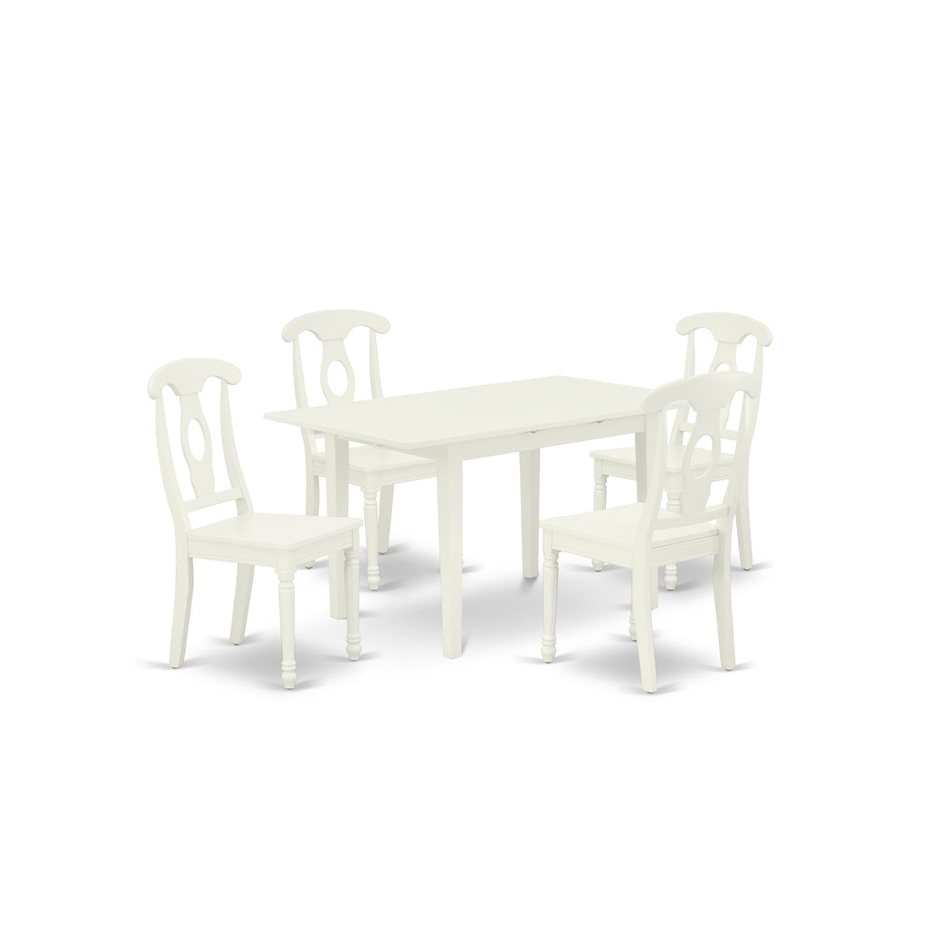 East West Furniture NOKE5-LWH-W 5 Piece Dining Set Includes a Rectangle Dining Table with Butterfly Leaf and 4 Kitchen Chairs, 32x54 Inch, Linen White