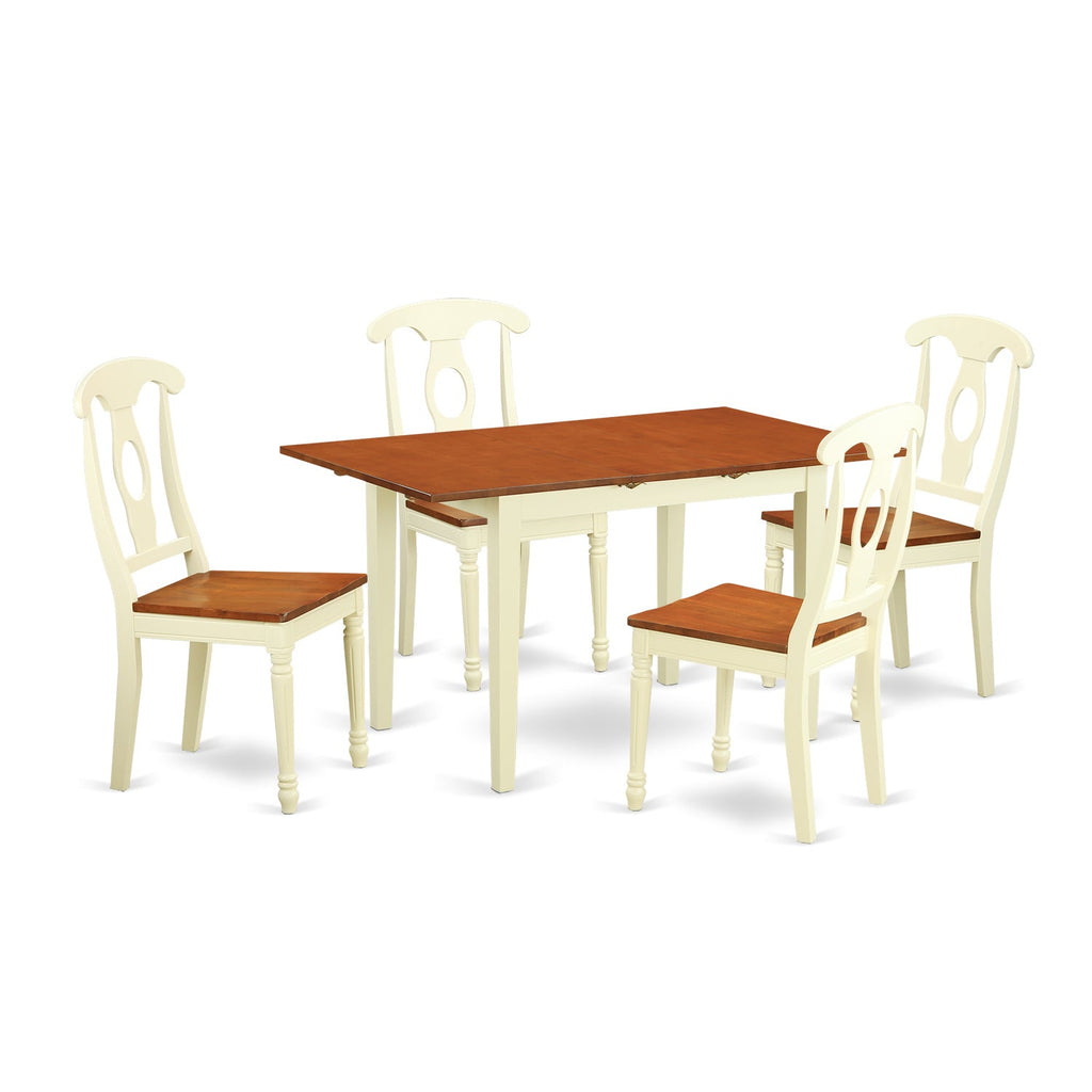 East West Furniture NOKE5-WHI-W 5 Piece Dining Room Furniture Set Includes a Rectangle Wooden Table with Butterfly Leaf and 4 Kitchen Dining Chairs, 32x54 Inch, Buttermilk & Cherry