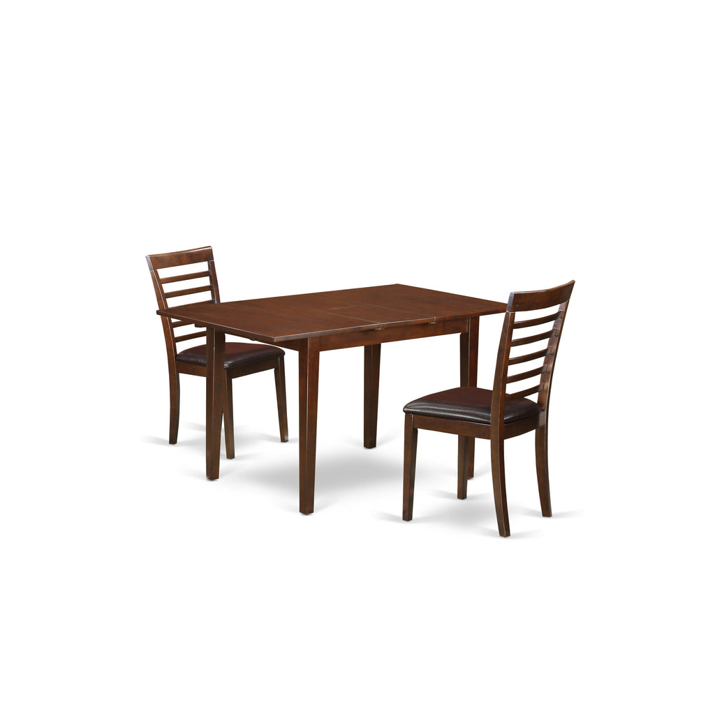 East West Furniture NOML3-MAH-LC 3 Piece Dining Table Set Contains a Rectangle Dining Room Table with Butterfly Leaf and 2 Faux Leather Upholstered Chairs, 32x54 Inch, Mahogany
