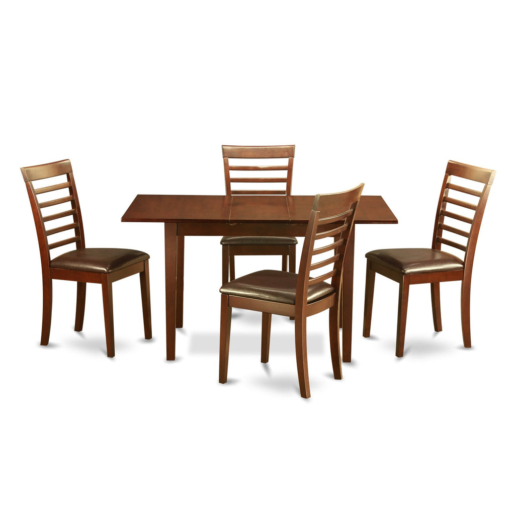 East West Furniture NOML5-MAH-LC 5 Piece Dinette Set for 4 Includes a Rectangle Dining Room Table with Butterfly Leaf and 4 Faux Leather Kitchen Dining Chairs, 32x54 Inch, Mahogany