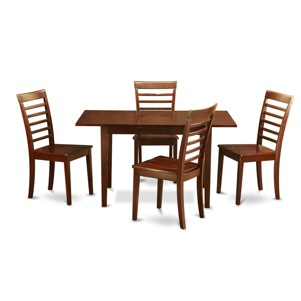 East West Furniture NOML5-MAH-W 5 Piece Dining Set Includes a Rectangle Dining Room Table with Butterfly Leaf and 4 Wood Seat Chairs, 32x54 Inch, Mahogany