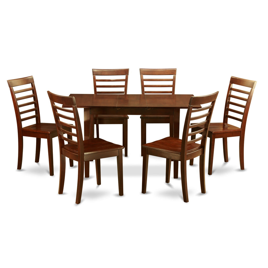 East West Furniture NOML7-MAH-W 7 Piece Kitchen Table Set Consist of a Rectangle Dining Table with Butterfly Leaf and 6 Dining Room Chairs, 32x54 Inch, Mahogany