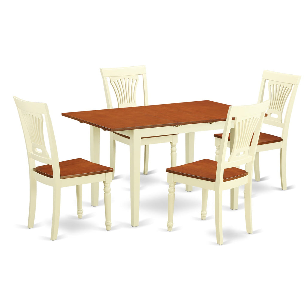 East West Furniture NOPL5-WHI-W 5 Piece Modern Dining Table Set Includes a Rectangle Wooden Table with Butterfly Leaf and 4 Dining Chairs, 32x54 Inch, Buttermilk & Cherry