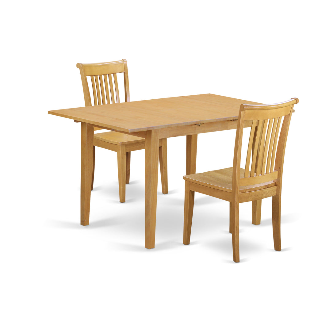 East West Furniture NOPO3-OAK-W 3 Piece Dining Room Table Set Contains a Rectangle Kitchen Table with Butterfly Leaf and 2 Dining Chairs, 32x54 Inch, Oak