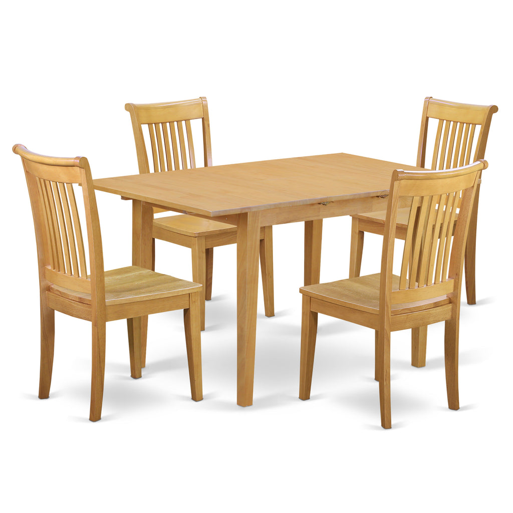 East West Furniture NOPO5-OAK-W 5 Piece Dinette Set for 4 Includes a Rectangle Dining Table with Butterfly Leaf and 4 Dining Room Chairs, 32x54 Inch, Oak