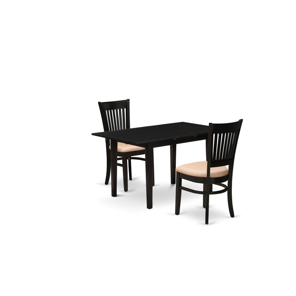East West Furniture NOVA3-BLK-C 3 Piece Dining Table Set Contains a Rectangle Dining Room Table with Butterfly Leaf and 2 Linen Fabric Upholstered Chairs, 32x54 Inch, Black