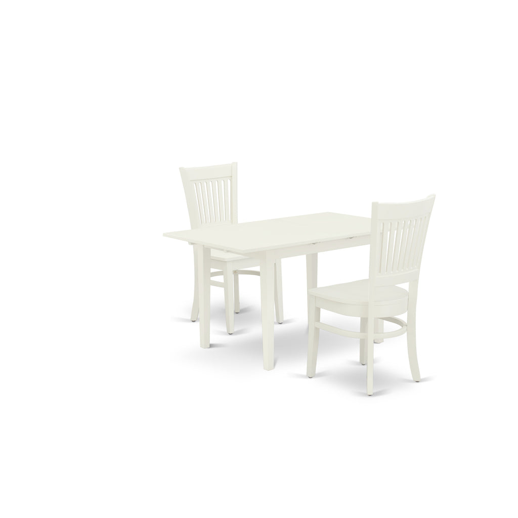 East West Furniture NOVA3-LWH-W 3 Piece Dinette Set for Small Spaces Contains a Rectangle Dining Table with Butterfly Leaf and 2 Dining Chairs, 32x54 Inch, Linen White