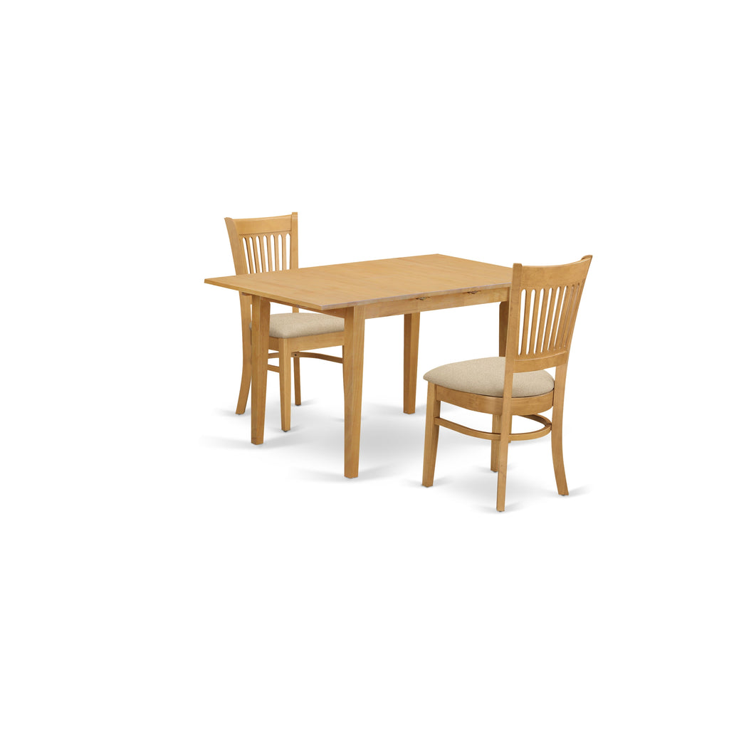 East West Furniture NOVA3-OAK-C 3 Piece Kitchen Table & Chairs Set Contains a Rectangle Dining Table with Butterfly Leaf and 2 Linen Fabric Dining Room Chairs, 32x54 Inch, Oak