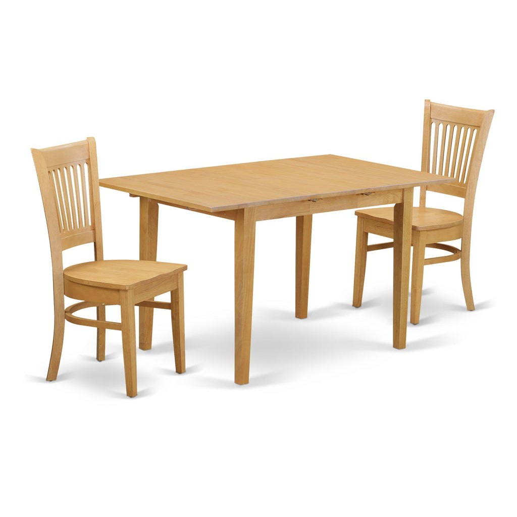 East West Furniture NOVA3-OAK-W 3 Piece Kitchen Table Set for Small Spaces Contains a Rectangle Dining Table with Butterfly Leaf and 2 Dining Room Chairs, 32x54 Inch, Oak