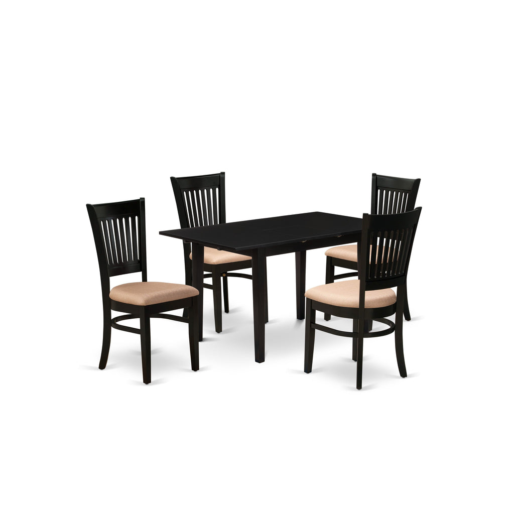 East West Furniture NOVA5-BLK-C 5 Piece Dinette Set Includes a Rectangle Dining Room Table with Butterfly Leaf and 4 Linen Fabric Upholstered Dining Chairs, 32x54 Inch, Black