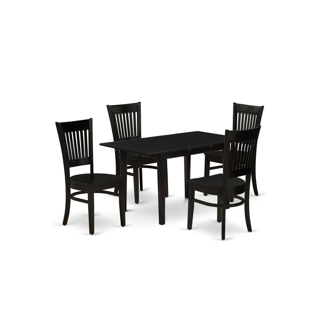 East West Furniture NOVA5-BLK-W 5 Piece Dining Room Furniture Set Includes a Rectangle Kitchen Table with Butterfly Leaf and 4 Dining Chairs, 32x54 Inch, Black