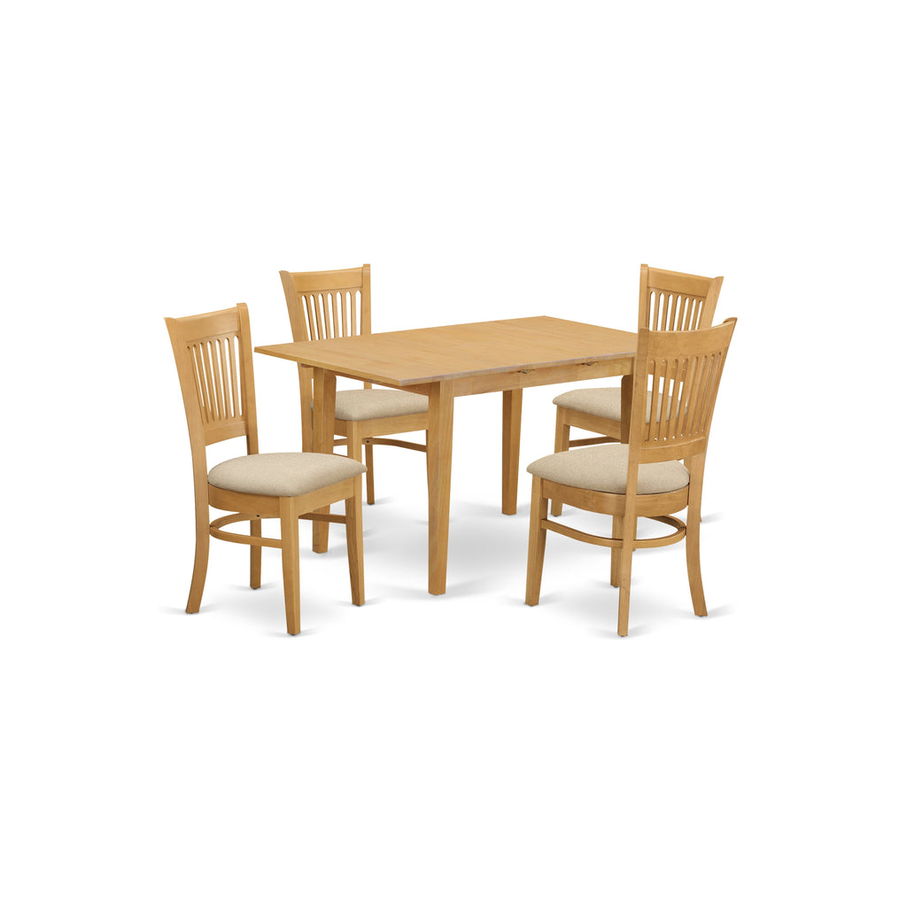 East West Furniture NOVA5-OAK-C 5 Piece Dining Table Set for 4 Includes a Rectangle Kitchen Table with Butterfly Leaf and 4 Linen Fabric Dining Room Chairs, 32x54 Inch, Oak