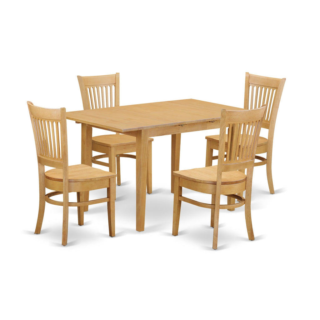 East West Furniture NOVA5-OAK-W 5 Piece Dining Room Table Set Includes a Rectangle Wooden Table with Butterfly Leaf and 4 Kitchen Dining Chairs, 32x54 Inch, Oak